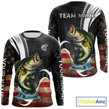 Load image into Gallery viewer, Personalized professional bass fishing shirts vintage American Flag patriotic bass fishing jerseys NQS11426