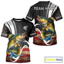 Load image into Gallery viewer, Personalized professional walleye fishing shirts American Flag patriotic walleye fishing jerseys NQS11427