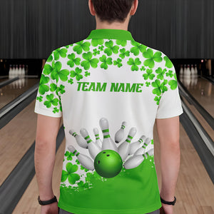 Green and White Shamrock pattern Bowling Shirts For Men Custom St Patrick Day Bowling Team Jerseys NQS9496