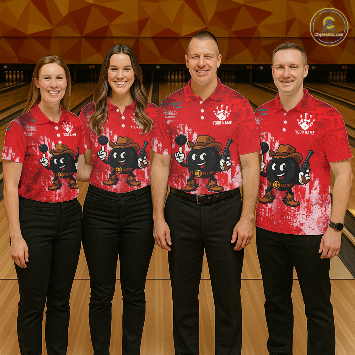 Custom Funny Cowboy Gunster Bowling Polo, 1/4 zip Shirts For Men, Bowling Team League Jerseys | Red NQS11625