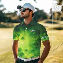 Load image into Gallery viewer, Green clover pattern St Patrick's Day Mens Golf Polo Shirts Custom Shamrock Golf outfit For Men NQS11628