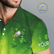 Load image into Gallery viewer, Green clover pattern St Patrick's Day Mens Golf Polo Shirts Custom Shamrock Golf outfit For Men NQS11628