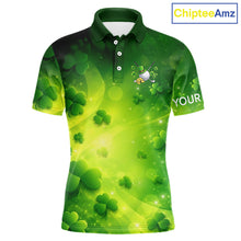 Load image into Gallery viewer, Green clover pattern St Patrick's Day Mens Golf Polo Shirts Custom Shamrock Golf outfit For Men NQS11628
