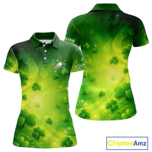 Load image into Gallery viewer, Green clover pattern St Patrick's Day Womens Golf Polo Shirts Custom Shamrock Golf outfit For Ladies NQS11628