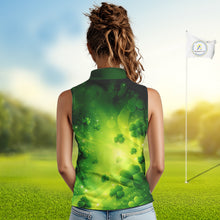 Load image into Gallery viewer, Green clover pattern St Patrick's Day Ladies Sleeveless Golf Polo Shirts Custom Shamrock Golf outfit NQS11628