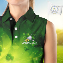 Load image into Gallery viewer, Green clover pattern St Patrick's Day Ladies Sleeveless Golf Polo Shirts Custom Shamrock Golf outfit NQS11628