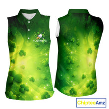 Load image into Gallery viewer, Green clover pattern St Patrick's Day Ladies Sleeveless Golf Polo Shirts Custom Shamrock Golf outfit NQS11628