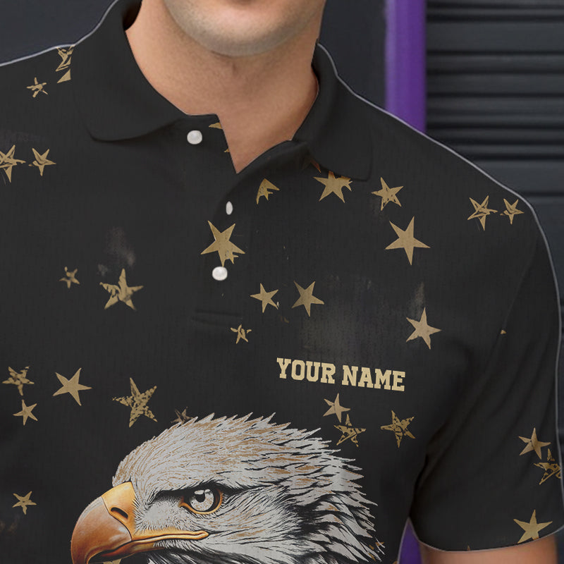 Black and Yellow Stars pattern Eagle Bowling Shirts For Men Custom Name Eagle Bowling Team Jersey NQS9661