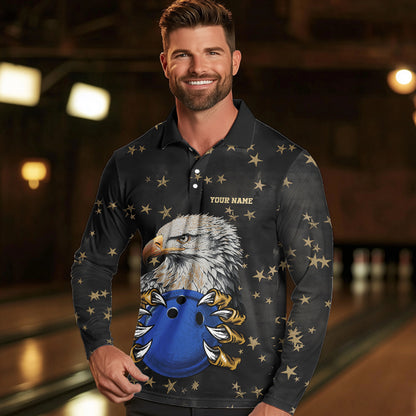 Black and Yellow Stars pattern Eagle Bowling Shirts For Men Custom Name Eagle Bowling Team Jersey NQS9661