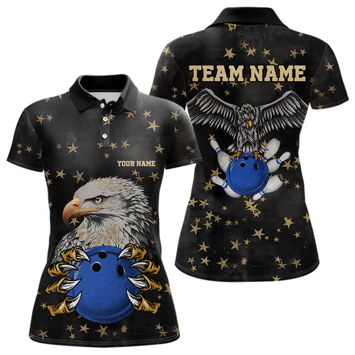 Black and Yellow Stars pattern Eagle Bowling Shirts For Women Custom Name Eagle Bowling Team Jersey NQS9661