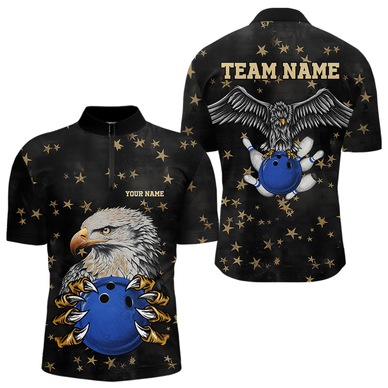 Black and Yellow Stars pattern Eagle Bowling Shirts For Men Custom Name Eagle Bowling Team Jersey NQS9661