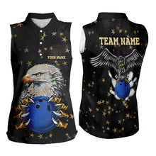 Load image into Gallery viewer, Black and Yellow Stars pattern Eagle Bowling Sleeveless Polo Shirt Custom Eagle Bowling Team Outfit NQS9661