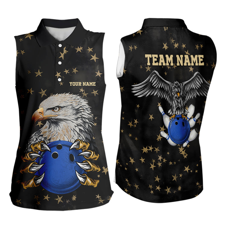 Black and Yellow Stars pattern Eagle Bowling Sleeveless Polo Shirt Custom Eagle Bowling Team Outfit NQS9661