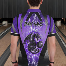 Load image into Gallery viewer, Black and Purple Thunder Lightning Dragon Bowling Team Shirts For Men Custom Bowling Uniform NQS9662