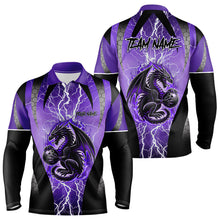 Load image into Gallery viewer, Black and Purple Thunder Lightning Dragon Bowling Team Shirts For Men Custom Bowling Uniform NQS9662