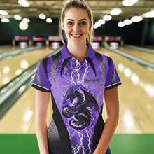 Load image into Gallery viewer, Black and Purple Thunder Lightning Dragon Bowling Team Shirts For Women Custom Bowling Uniform NQS9662