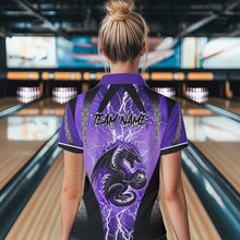 Load image into Gallery viewer, Black and Purple Thunder Lightning Dragon Bowling Team Shirts For Women Custom Bowling Uniform NQS9662