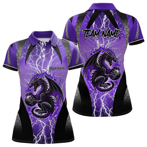 Black and Purple Thunder Lightning Dragon Bowling Team Shirts For Women Custom Bowling Uniform NQS9662