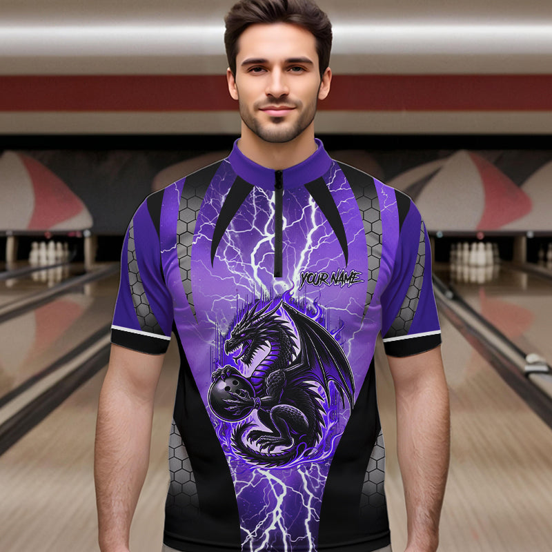 Black and Purple Thunder Lightning Dragon Bowling Team Shirts For Men Custom Bowling Uniform NQS9662