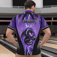 Load image into Gallery viewer, Black and Purple Thunder Lightning Dragon Bowling Team Shirts For Men Custom Bowling Uniform NQS9662