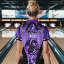 Load image into Gallery viewer, Black and Purple Thunder Lightning Dragon Bowling Team Shirts For Women Custom Bowling Uniform NQS9662