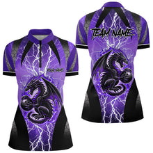 Load image into Gallery viewer, Black and Purple Thunder Lightning Dragon Bowling Team Shirts For Women Custom Bowling Uniform NQS9662