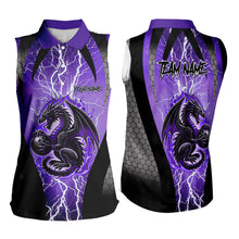 Load image into Gallery viewer, Black and Purple Thunder Lightning Dragon Women Bowling Sleeveless Polo Shirt Custom Bowling Uniform NQS9662
