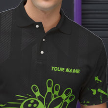 Load image into Gallery viewer, Black and Green Camo Bowling Team Shirts For Men Custom Bowling Uniform Polo, Quarter Zip Shirts NQS9665