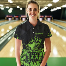 Load image into Gallery viewer, Black and Green Camo Bowling Team Shirts For Women Custom Bowling Uniform Polo, Quarter Zip Shirts NQS9665