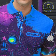 Load image into Gallery viewer, Purple and Blue Lightning Thunder Storm Skull Bowling Shirts For Men Custom Bowling Team Jerseys NQS11729