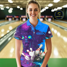 Load image into Gallery viewer, Purple and Blue Lightning Thunder Storm Skull Bowling Shirts For Women Custom Bowling Team Jerseys NQS11729