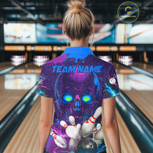 Load image into Gallery viewer, Purple and Blue Lightning Thunder Storm Skull Bowling Shirts For Women Custom Bowling Team Jerseys NQS11729