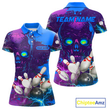 Load image into Gallery viewer, Purple and Blue Lightning Thunder Storm Skull Bowling Shirts For Women Custom Bowling Team Jerseys NQS11729