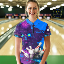 Load image into Gallery viewer, Purple and Blue Lightning Thunder Storm Skull Bowling Shirts For Women Custom Bowling Team Jerseys NQS11729