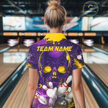 Load image into Gallery viewer, Purple and Yellow Lightning Thunder Storm Skull Bowling Shirts For Women Custom Bowling Team Jerseys NQS11730