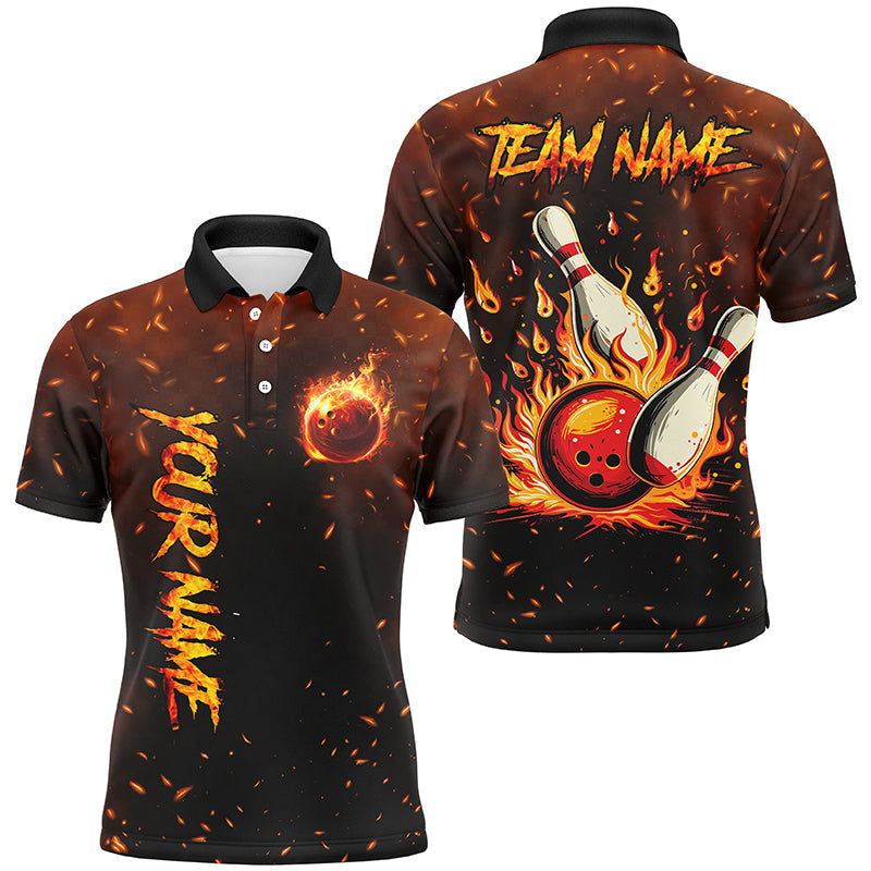 Flame Bowling Jerseys For Men Custom Bowling Polo, Quarter-Zip Shirt for Team, Gift for Bowlers NQS7601