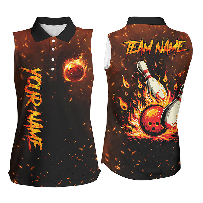 Flame Bowling Jerseys For Women Custom Bowling Sleeveless Polo shirts for Team, Gift for Bowlers NQS7601
