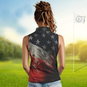 Personalized sleeveless golf polos shirts American flag 4th July custom patriotic ladies golf wears NQS9945