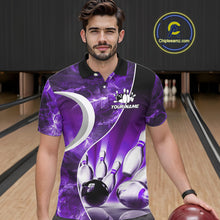 Load image into Gallery viewer, Purple Light pattern Bowling Polo, Quarter Zip shirts for men Custom Bowling Team League Jerseys NQS9948
