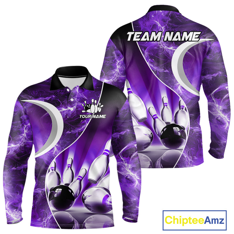 Purple Light pattern Bowling Polo, Quarter Zip shirts for men Custom Bowling Team League Jerseys NQS9948