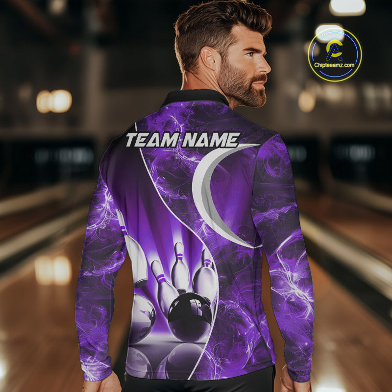 Purple Light pattern Bowling Polo, Quarter Zip shirts for men Custom Bowling Team League Jerseys NQS9948