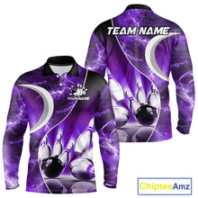 Load image into Gallery viewer, Purple Light pattern Bowling Polo, Quarter Zip shirts for men Custom Bowling Team League Jerseys NQS9948