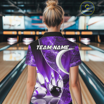 Purple Light pattern Bowling Polo, Quarter Zip shirts for Women Custom Bowling Team League Jerseys NQS9948