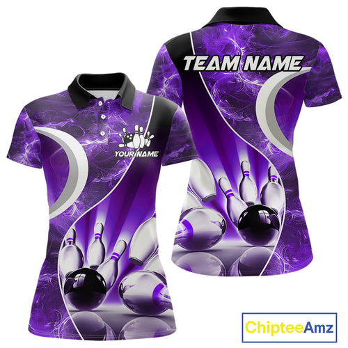 Purple Light pattern Bowling Polo, Quarter Zip shirts for Women Custom Bowling Team League Jerseys NQS9948