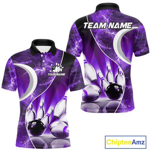 Purple Light pattern Bowling Polo, Quarter Zip shirts for men Custom Bowling Team League Jerseys NQS9948