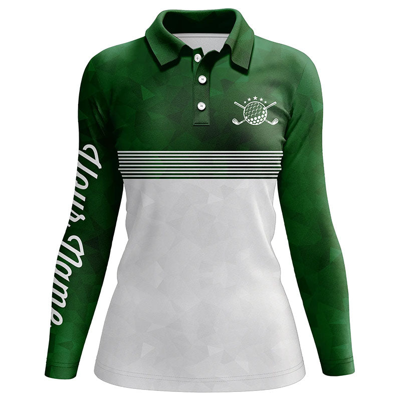 Green and white Womens golf polo shirts custom name ladies golf shirts, personalized golf gifts NQS5699