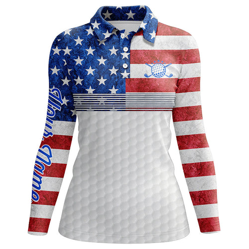 American flag white Womens golf polo shirts custom name patriotic golf shirts for women NQS5700
