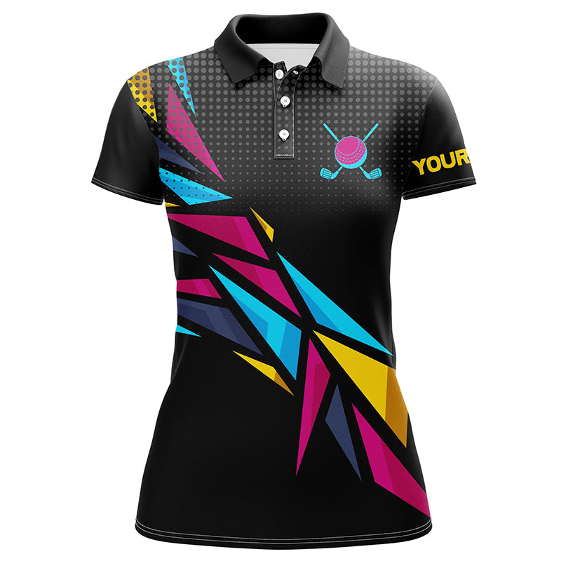 Colorful black pattern Womens golf polo shirts custom golf tops for ladies, golfing gifts NQS7798