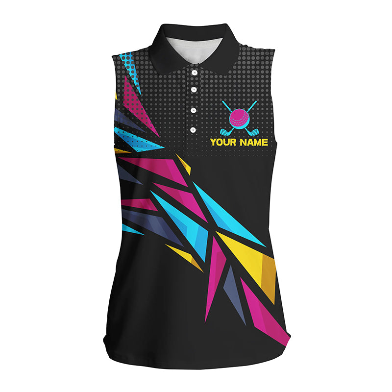 Colorful black pattern Women sleeveless polo shirt custom women's golf tanks, golfing gifts NQS7798