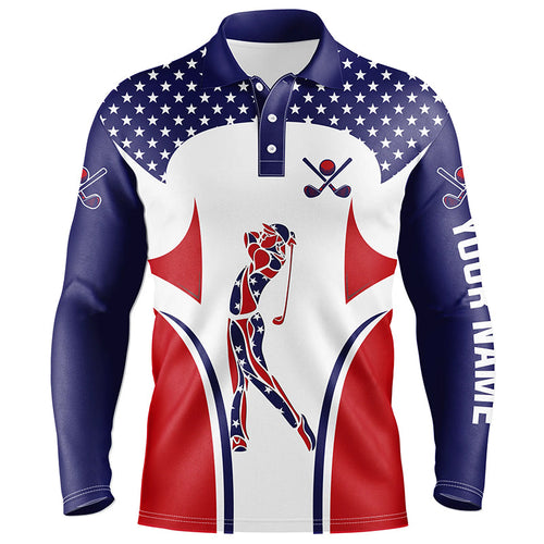 Red, White and Blue American flag Mens golf polo shirts custom patriotic mens golf tops NQS7801